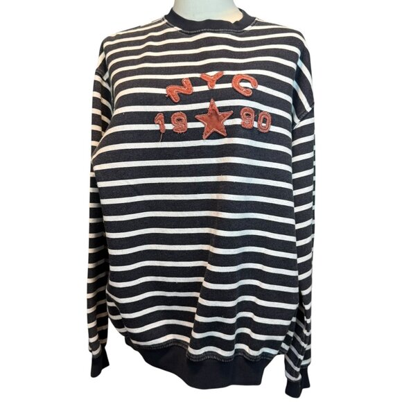 Urban Outfitters BDG NYC 1990 Striped Sweatshirt Navy White NWT Size M - Picture 1 of 7